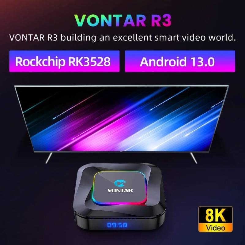 VONTAR R3 RGB TV Box Android 13 | Rockchip RK3528, 8K Video, BT5.0, Wifi6, Google Voice Input - Advanced Media Player 4GB 32GB