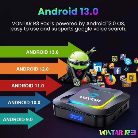 VONTAR R3 RGB TV Box Android 13 | Rockchip RK3528, 8K Video, BT5.0, Wifi6, Google Voice Input - Advanced Media Player 4GB 32GB
