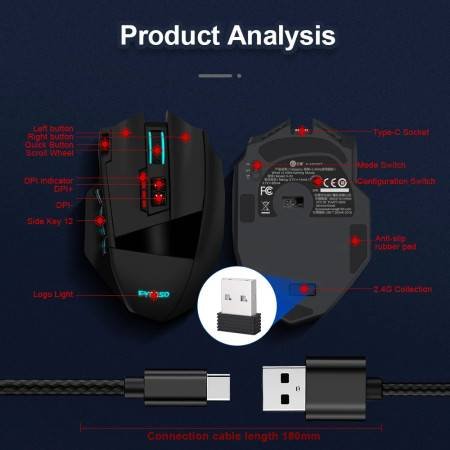 X-33 RGB Gaming Mouse 16000 DPI, 16 Programmable Buttons, USB 2.4G, PC/Laptop