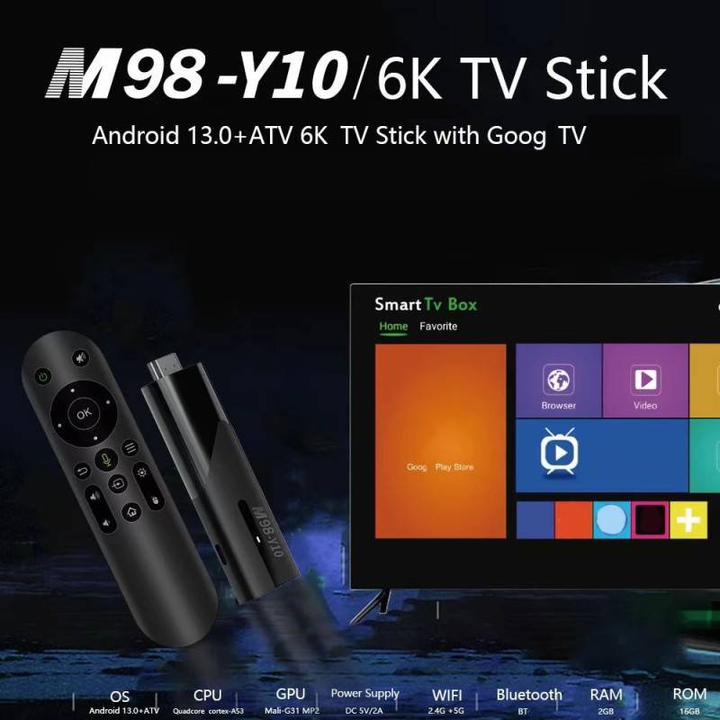 The M98 Y10 Smart TV Stick is a mini PC equipped with Android 13 and the Allwinner H618 processor. It offers 2.4G/5G dual W