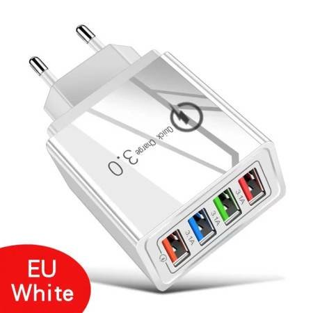 4 Port QC 3.0 Fast Charger Adapter - USB Wall Charger