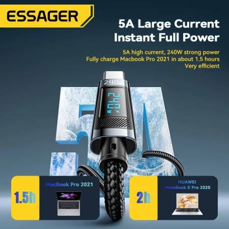 Essager 240W USB Type C Cable - 100W PD 3.1 Fast Charging, Compatible with iPhone, MacBook, and Samsung