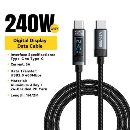 Essager 240W USB Type C Cable - 100W PD 3.1 Fast Charging, Compatible with iPhone, MacBook, and Samsung