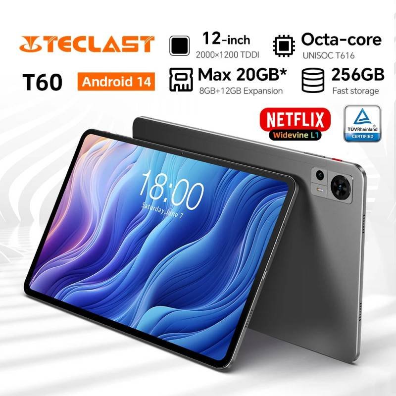 Teclast T60 Android Tablet - 12 Inch, 8 Core, 20GB RAM, 4G LTE