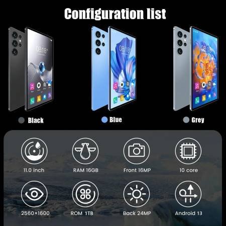 10, 11, 12, and 15 Inch 10-Core Android 13 Tablets | 16GB RAM, 1TB Storage