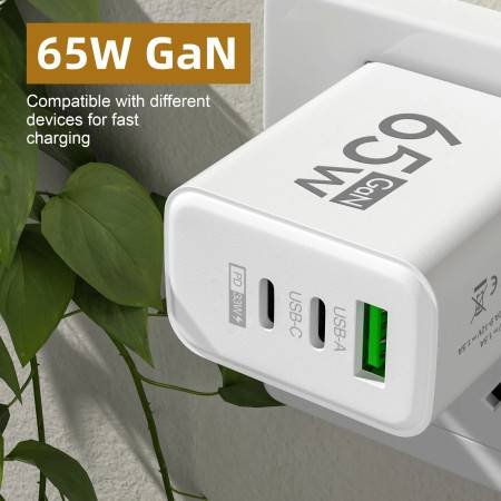 GaN Type C PD Charger - 3-Port USB Fast Charging for iPhone, Xiaomi, Samsung, Huawei