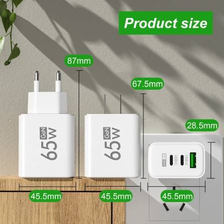 GaN Type C PD Charger - 3-Port USB Fast Charging for iPhone, Xiaomi, Samsung, Huawei
