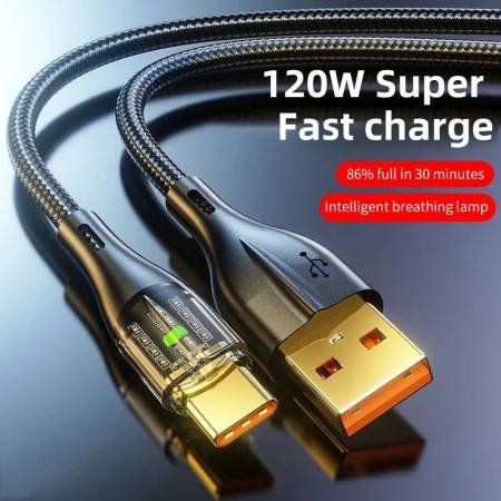 120W Illuminated Type-C Data Cable - 6A Super Fast Charging