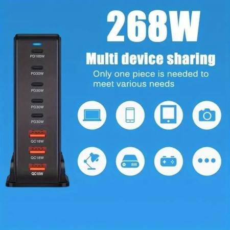 268W/240W GAN Gallium Nitride USB Type-C Multi-Port Desktop Charger