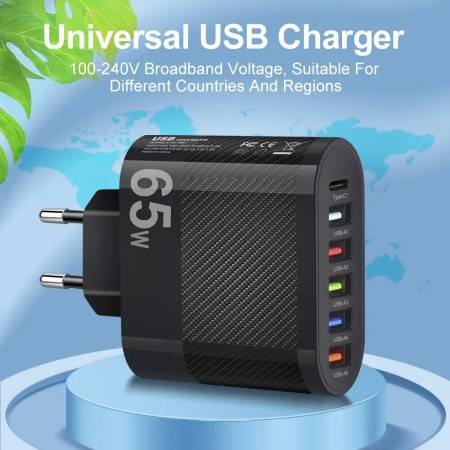 2.1A 5-Port USB PD Charging Adapter QC 3.1 Wall Type