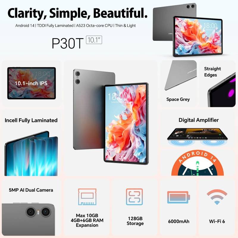 Teclast P30T Android 14 Tablet 10.1" 10GB RAM 128GB ROM